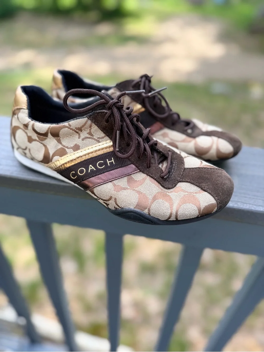 COACH Signature Logo Brown & Gold Sneakers